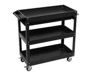 HarBin-Star - Carrellino per attrezzi da officina, carrello portautensili con ruote con 3 superfici di carico, fino a portata 150 kg, per tutti gli ambienti, 76,3 x 35,3 x 83,5 cm, Nero