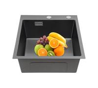 HarBin-Star - Lavello da cucina in acciaio inox, 45 x 50 cm, lavabo da cucina con tubi di scarico, lavello singolo da incasso, per sospeso, montaggio o sottostruttura, tipo di montaggio (nero)