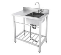 HarBin-Star Lavello da cucina mobile in acciaio inox, con rubinetto, per interni ed esterni, 80 x 55 x 84 cm