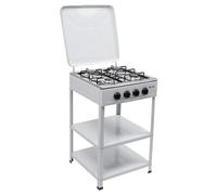 HarBin-Star - Piano cottura a gas a 4 fuochi con supporto antiscivolo, carrello per barbecue con coperchio, fornello a gas indipendente, fornello a gas da campeggio, 49 x 49 x 79 cm (bianco)