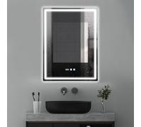 HarBin-Star Specchio da bagno a LED con luci, 50x50 cm, specchio illuminato dimmerabile, senza appannamento, tre colori, installazione verticale, argento