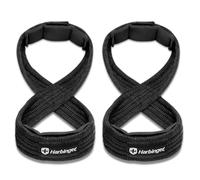 Harbinger Figura 8 cinghie di sollevamento, supporto imbottito per stacchi e tiri, montaggio rapido, design a doppio anello, tessitura extra larga, imbottitura per il polso - nero, S/M,