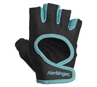 Harbinger Guanti da Sollevamento Pesi 2.0 - Palmo in Pelle Imbottito, Mezzo Dito, Traspirante, Cinturino, Maniglie - Grip e Protezione Calli per Allenamento in Palestra - Donna, Blu, Grande
