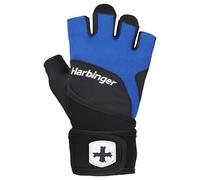 Harbinger Guanti Training Grip Wristwrap 2.0 - Guanti per Sollevamento Pesi con Palmo Imbottito TechGel, Chiusura a Velcro, Stretch Quattro Direzioni, Unisex, Blu, Taglia Piccola