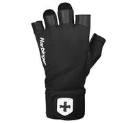 Harbinger Pro Wristwrap 2.0 Guanti da Sollevamento Pesi - Palmo in Vera Pelle, Fasce per Polso Integrate, Stretch 4 Vie, Design Perforato, Supporto Massimo, Unisex, Nero, Piccolo