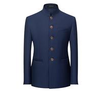 HARBINGG Blazer Casual da Uomo, con Colletto alla Coreana, Foderato, Sportivo, da Lavoro, per Il Tempo Libero, per Matrimoni, Feste E Balli, Blu L