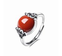 HARBINGG Lotus South Red Agate Ring S925 Argento Thai Argento Anello Handpiece Hotan Jade Ring Apertura, Silver