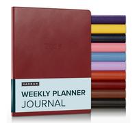 Harbor Agenda settimanale 2026, a righe, in ecopelle resistente, copertina morbida, 176 pagine di qualità, per uomini e donne, per scrivere, lavoro e viaggi, colore rosso Cambridge, 22,9 x 17,8 cm