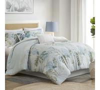 Harbor House Set copripiumino king size, stampa con palme tropicali, in morbido cotone, per letto king size, 2 federe, mantovana giroletto, 2 cuscini decorativi, isola Kiawah, blu
