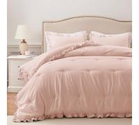 HARBOREST Set completo per letto matrimoniale, con volant, per tutte le stagioni, set da 3 pezzi in stile shabby chic (1 piumino e 2 federe)