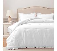 HARBOREST Set di 3 piumini per letto queen size, leggero, set da letto matrimoniale, con volant bianchi, stile vintage, morbido, con 2 federe per cuscini (queen size, 223,5 x 233,7 cm, bianco)