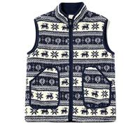 Harbrosrce Gilet da uomo Fair Isle in pile Sherpa con cerniera intera | Stampa renna e fiocco di neve, colletto alto, due tasche frontali, senza maniche