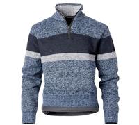 Harbrosrce Uomo Maglioni con Zip 1/4 Pullover Striscia Pullover Foderato in Pile Giacca in Maglia Maglione Maniche Lunghe