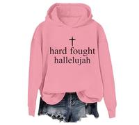 Hard Fought Hallelujah - Felpa con cappuccio, stile vintage, con scritta in lingua inglese "Christian Faith Cross Gesù", unisex, rosa, M