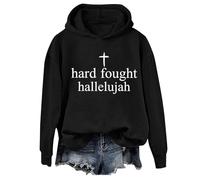 Hard Fought Hallelujah - Felpa con cappuccio, stile vintage, con scritta in lingua inglese "Christian Faith Cross Gesù", unisex, Nero , 3XL