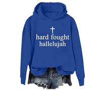 Hard Fought Hallelujah - Felpa con cappuccio, stile vintage, con scritta in lingua inglese "Christian Faith Cross Gesù", unisex, Klein Blue., S
