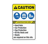 Hard Hats - Segnale di avvertimento per proteggere le orecchie con gilet e stivali ad alta visibilità, segnale di sicurezza in metallo per affari, casa, esterni, interni, garage, parete, sicurezza