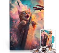 Hard Jigsaw Puzzle for Adults 1000 Pieces Giant Cat attack building Made of cardboard for ages 14 and over Suitable for couples Fun at Home Activities, Birthday Present,Travel Gifts。size:38x52cm
