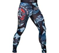 Hardcore Training Compression Pants Men Pantaloni a Compressione Uomo Leggings Yoga Fitness Palestra MMA BJJ Boxe Grappling No Gi (IT, Testo, XXL, Regular, Regular, Light Blue/Black)