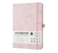 Hardcover Dotted Notebook, A5 PU Leather Journal, Elastic Band, Pen Loop, 80gsm No-Bleed Paper, 192 Pages, Marble Pink