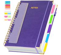 Hardcover Spiral Notebook Journal with Removable Dividers Tabs & Ruler, 300 Pages 5 Subject Notebook College Ruled, A5 Lined Journal for Women & Men, Notebooks for Work, School & Note Taking,Purple