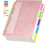 Hardcover Spiral Notebook Journal with Removable Dividers Tabs & Ruler, 300 Pages 5 Subject Notebook College Ruled, A5 Lined Journal for Women & Men, Notebooks for Work, School & Note Taking, Pink
