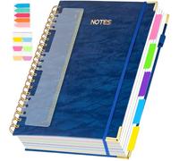 Hardcover Spiral Notebook Journal with Removable Dividers Tabs & Ruler, 300 Pages 5 Subject Notebook College Ruled, A5 Lined Journal for Women & Men, Notebooks for Work, School & Note Taking, Navy