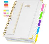 Hardcover Spiral Notebook Journal with Removable Dividers Tabs & Ruler, 300 Pages 5 Subject Notebook College Ruled, A5 Lined Journal for Women & Men, Notebooks for Work, School & Note Taking, White