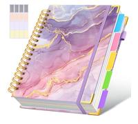 Hardcover Spiral Notebooks for Work，300 Pages 5 Subject Notebook College Ruled with Dividers Tabs，8"x10" Aesthetic Lined Spiral Journal for Women，100GSM Large Cute Notebook for school,PinkMarble