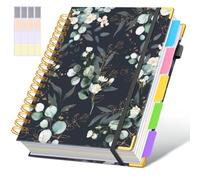 Hardcover Spiral Notebooks for Work，300 Pages 5 Subject Notebook College Ruled with Dividers Tabs，8"x10" Aesthetic Lined Spiral Journal for Women，100GSM Large Cute Notebook for school,GreenEucalyptus