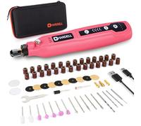 HARDELL Mini strumento rotante a batteria con LED, 5 velocità (5000-18000 giri/min), 3,7 V, set di attrezzi multifunzione con 69 accessori, set di incisione per resina, legno, vetro, fai da te (rosa