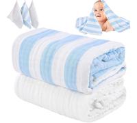 Hardnok - Set di asciugamani da bagno in mussola, 2 grandi garze super morbide e 3 salviette, 6 strati 100% cotone, per neonati e neonati, adatto per pelli delicate (Bule)