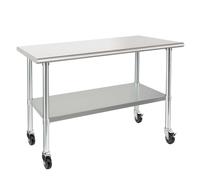 HARDURA Tavolo in acciaio inox con ruote 61×122 cm Ruote Tavoli da lavoro commerciali per la preparazione degli alimenti con sottopensile e gambe zincate per ristorante cucina bar e garage hotel