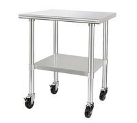 HARDURA Tavolo in acciaio inox con ruote 61×91cm Ruote Tavoli da lavoro commerciali per la preparazione degli alimenti con sottopensile e gambe zincate per ristorante cucina bar e garage hotel