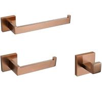 Hardware da Bagno in Oro Rosa Spazzolato Accessori da Bagno Quadrati Porta Carta Igienica Porta Asciugamani Bar Accappatoio Gancio Portasciugamani, 3 Pieces Set, 1