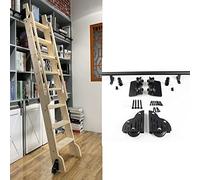 Hardware for scala mobile, kit scale scorrevoli for biblioteca, binario di estensione for scala mobile a tubo tondo, con ruote a rulli da pavimento - Nero(16ft/500cm)