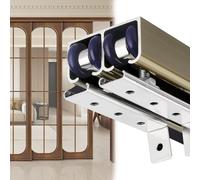 Hardware per porta scorrevole resistente, kit per binario per porta scorrevole, facile da installare a soffitto, dimensioni personalizzabili per tutte le porte doppie da interni (champagne, 6,6 m)
