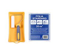 HARDY WORKING TOOLS Maler Set, Farbrolle, Farbwanne, Schutzfolie und Farbwalzen aus Schaumstoff, Florhöhe 7mm, Länge 11cm, Durchmesse 35mm, gelb-weiß-grau, A0180-118000