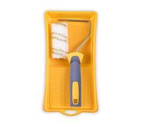 HARDY WORKING TOOLS Maler Set, Farbrolle, Farbwanne und Farbwalzen aus Polyester, Florhöhe 12mm, Länge 10cm, Durchmesse 30mm, weiß-gelb-grau, A0180-560000