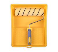 HARDY WORKING TOOLS Set Rotolo Di Vernice, vasca e rulli colorati di poliestere, Altezza del pelo 13mm, Lunghezza 25cm, Diametro 48mm, bianco-giallo-grigio, A0180-521000