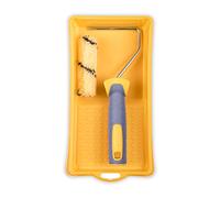 HARDY WORKING TOOLS Rullo Di Vernice Set, Rotolo di vernice, vasca di vernice e rulli colorati di poliestere, Altezza del pelo 9mm, Lunghezza 10cm, Diametro 15mm, bianco-giallo-grigio, A0180-529000