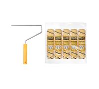HARDY WORKING TOOLS Rullo Di Vernice Set, Pennello e 5 Pezzi Rullo per Pittura da Parete di poliestere, Altezza del pelo 13mm, Lunghezza 25cm, Diametro 48mm, nero-giallo, A0180-515000