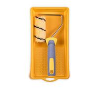 HARDY WORKING TOOLS Maler Set, Farbrolle, Farbwanne und Farbwalzen aus Polyester, Florhöhe 9mm, Länge 10cm, Durchmesse 30mm, gelb-schwarz-grau, A0180-526000