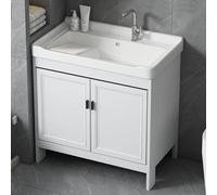 Lavatoio con Mobile, Mobile da Bagno Bianco, Mobiletto per bagno con lavandino in ceramica, con Rubinetto per Tubo Dell'Acqua Calda e Fredda, per Bagno, WC, Lavanderia(60cm/23.6in)