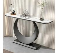 HARELA Tavolo Consolle Ingresso Tavolo da Divano, tavolo d'ingresso con base cerchio, Struttura Stabile in Acciaio, per Ingresso, Soggiorno, Corridoio(White A,100cm/39.4in)