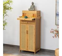 HARELA Tavolo da meditazione altare con contenitore, tavolo Puja con cassetto, scrivania di preghiera per meditazione, per Il Caffè Cinese, Tavolo Buddista per Offerte(Original color,52cm/20.4in)