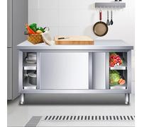 HARELA Tavolo in Acciaio Inox con Ante Scorrevoli, Tavolo da lavoro in acciaio inox, tavolo per la preparazione degli alimenti, per cucine professionali bar hotel(80 * 40 * 80cm/31.5 * 15.7 * 31.5in)