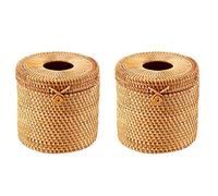 Harewtwy 2 Pezzi Scatola di Fazzoletti in Rattan Copri Carta Igienica con Coperchio per Conservare Rotolo Singolo e Fazzoletti