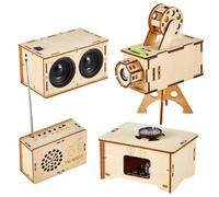 Harewtwy 4 Set di Puzzle in Legno DIY Kit di Altoparlante Radio Grammofono Proiettore Saldatura Pratica Kit Elettronici DIY