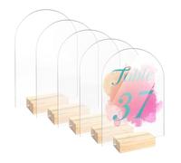 Harewtwy 5 Cartelli in Acrilico Trasparente Ad da 5x7 Pollici con Supporto in Legno, Cartelli Rotondi in Acrilico Ad, Cartelli per Posti A Sedere, Cartelli da Tavolo